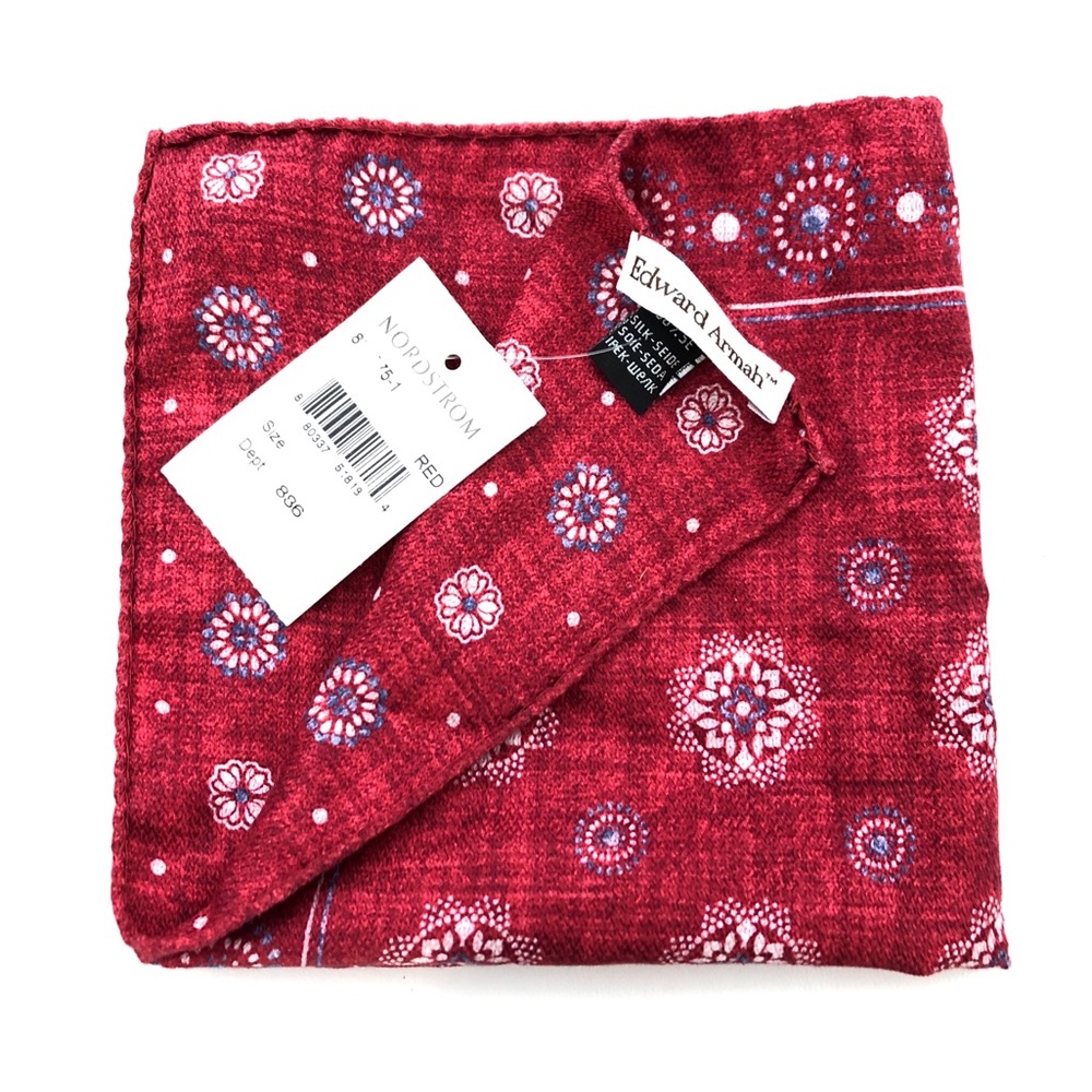 Edward Armagh Red Reversible Boho 100% Silk Pocket Square